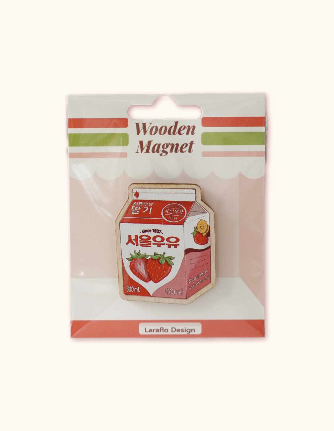 Magnet en bois - Lait à la fraise