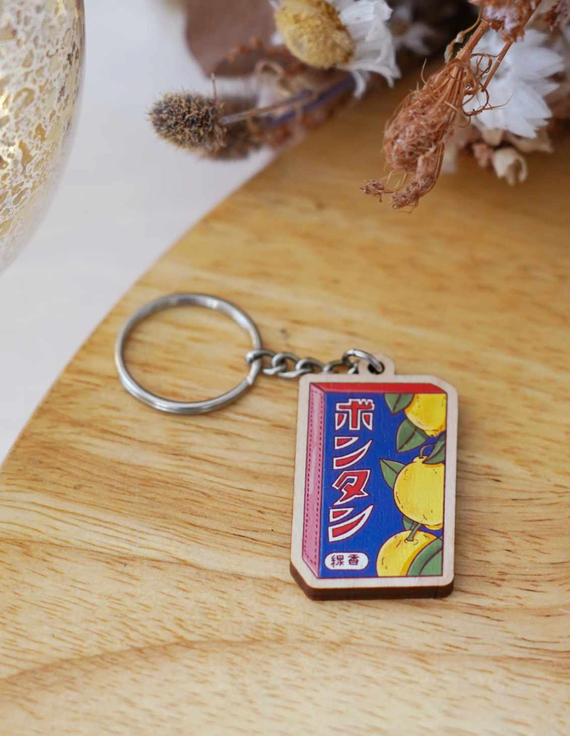 Porte-clés en bois - Bonbon citron
