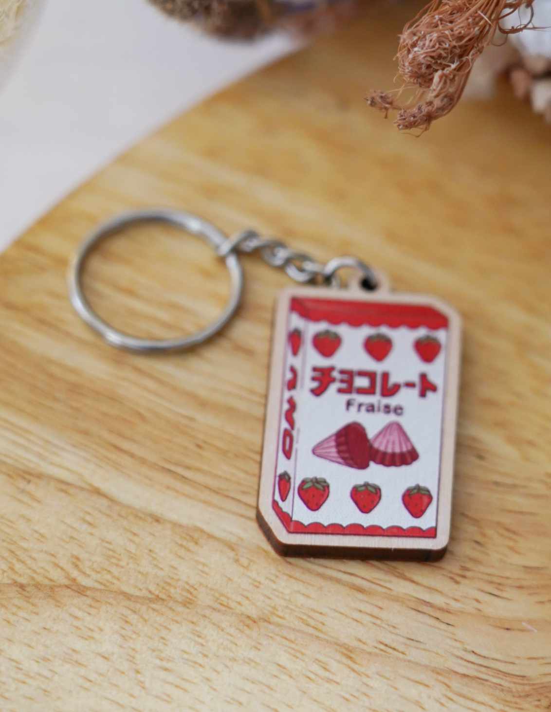 Porte-clés en bois - Fraise